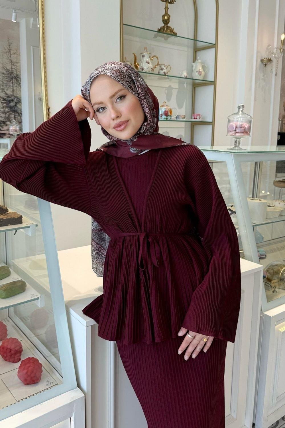 Medusa Jileli Elbise Bordo