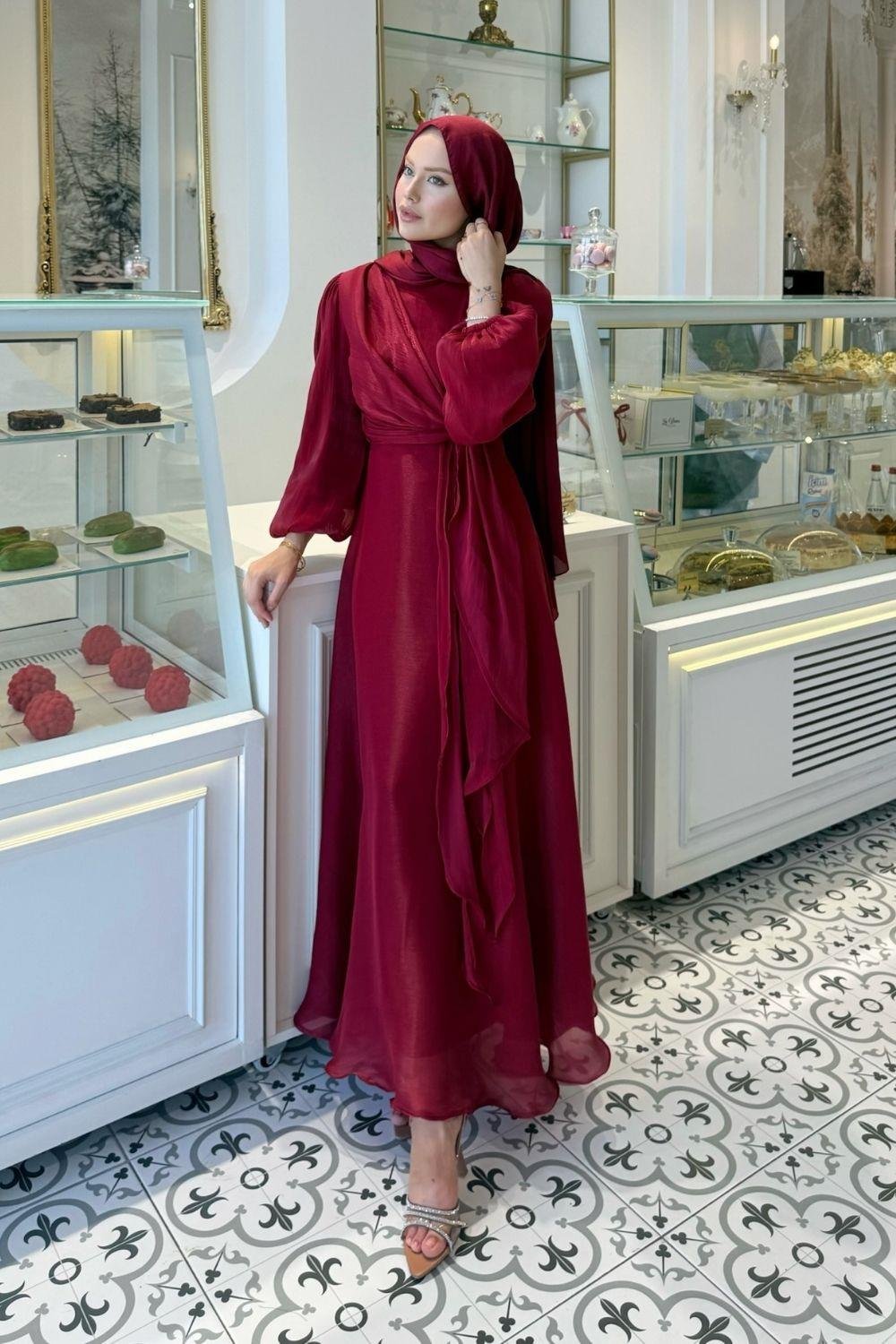 Pırıl Bağlamalı Abiye Bordo