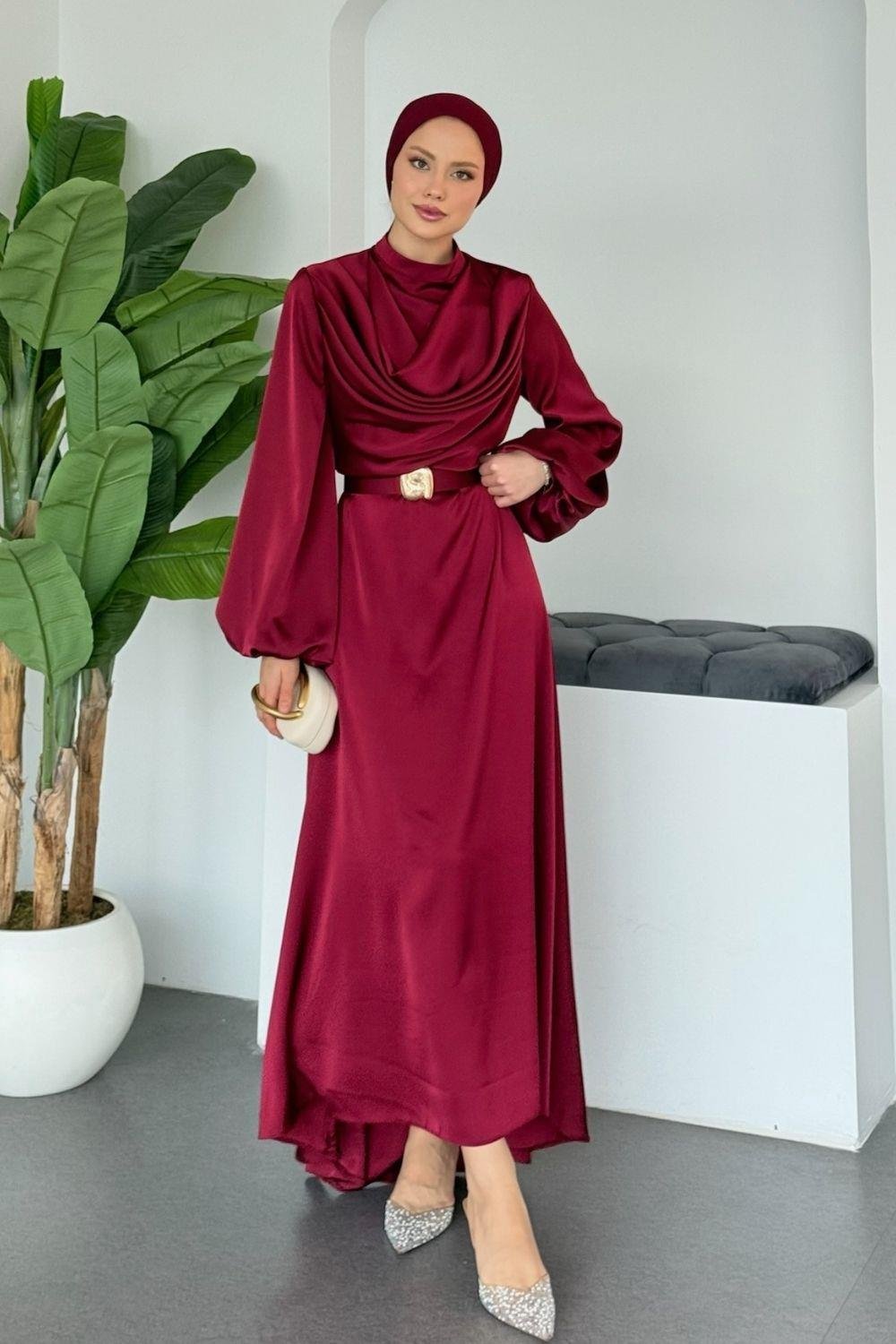 Degaje Saten Abiye Bordo